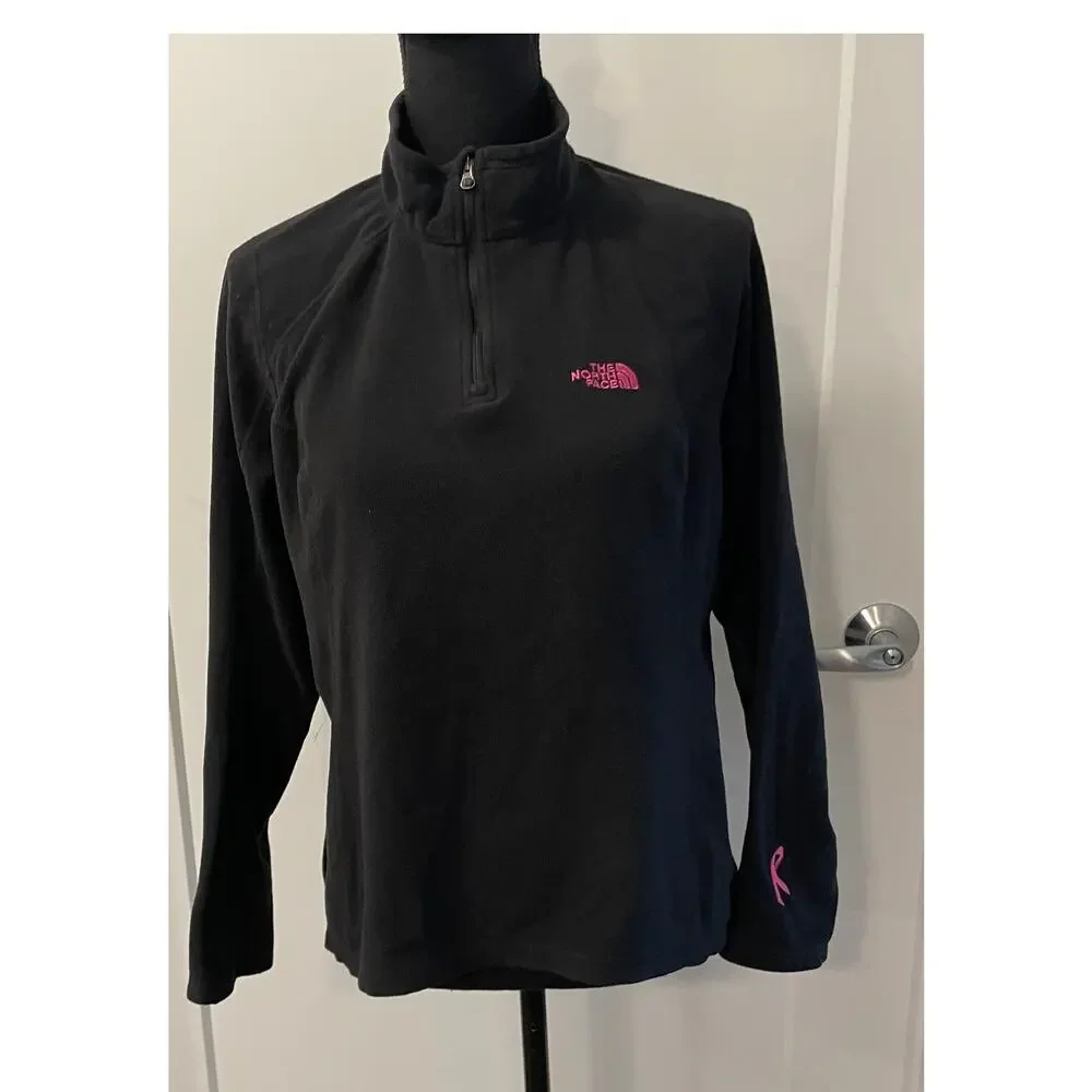 The North Face women's black quarter zip fleece Medium Polartec pullover pink